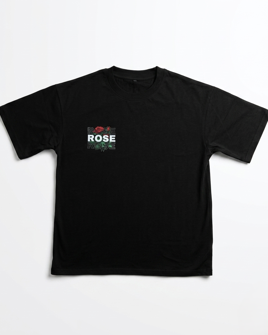 Black Oversized Rose Print T-Shirt | Heavy Cotton Streetwear - Image 4