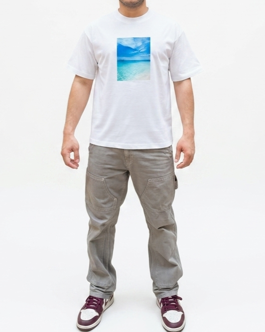 White Oversized Blue Print T-Shirt | Premium Cotton Graphic Tee - Image 2