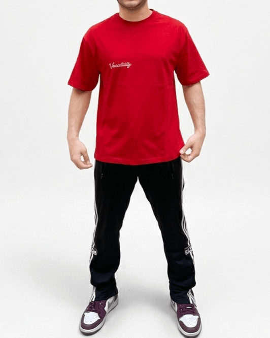 Men’s red oversized graphic T-shirt front view