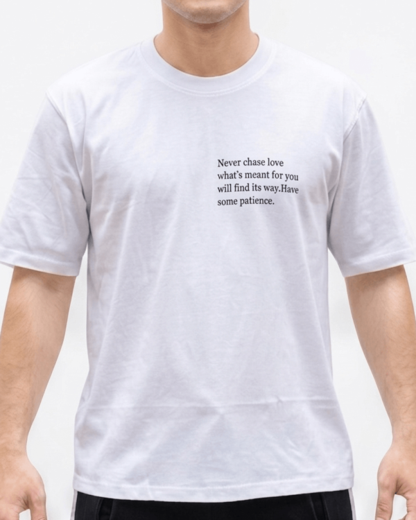 Close-up of white minimal grey graphic oversized T-shirt print