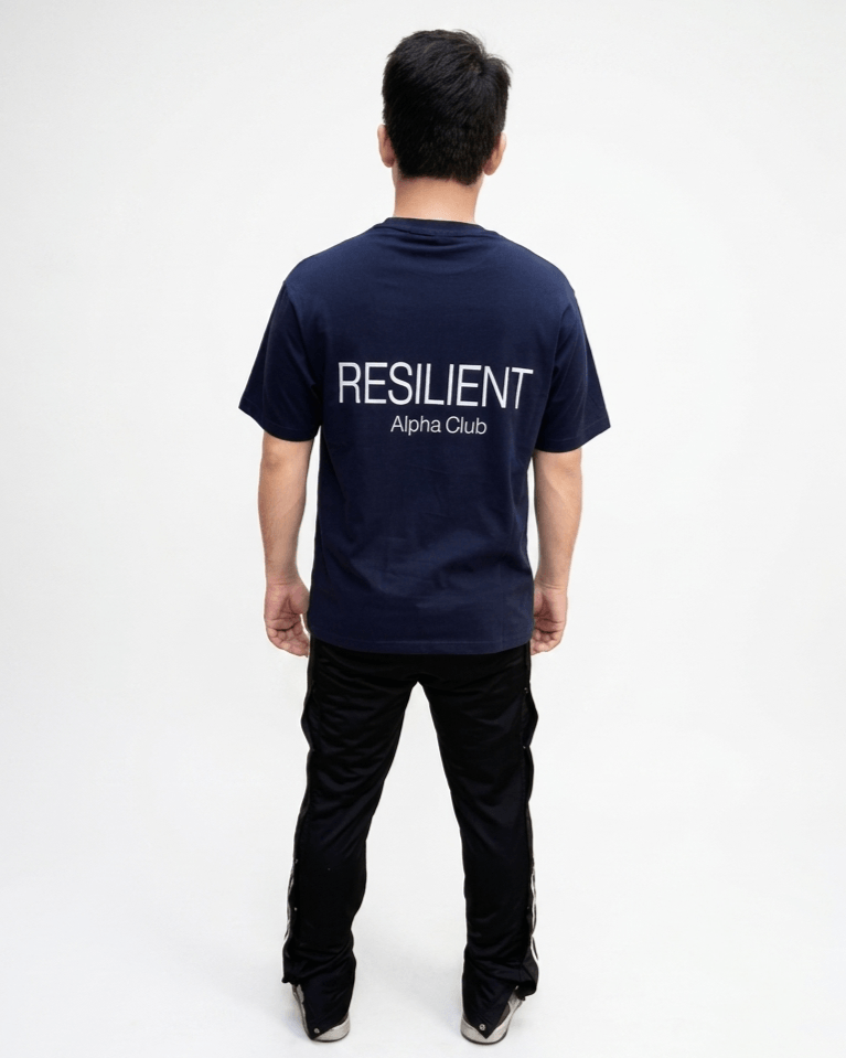 Navy Blue Oversized Men’s Graphic T-Shirt | Premium Cotton White Print Streetwear Tee