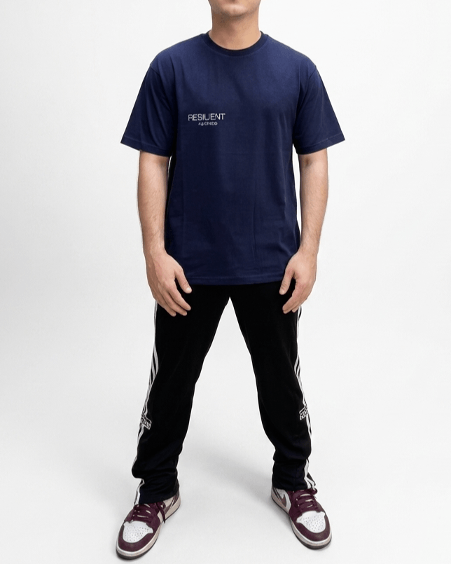 Navy Blue Oversized Men’s Graphic T-Shirt | Premium Cotton White Print Streetwear Tee - Image 3