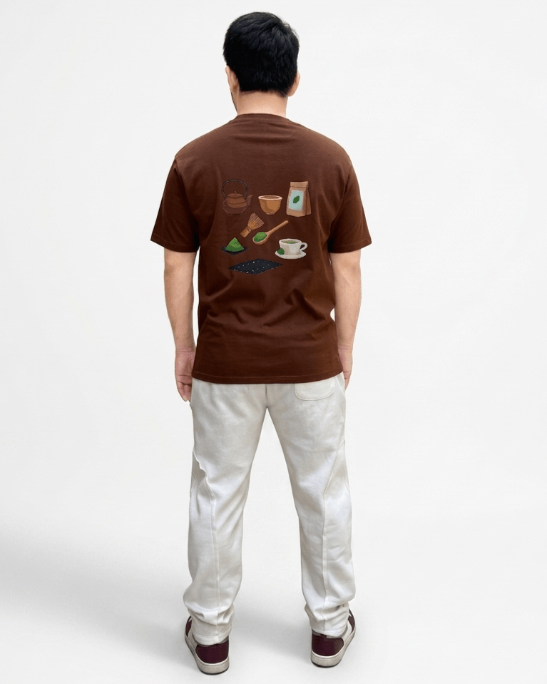 Coffee Brown Oversized Matcha Print T-Shirt | Premium Cotton Streetwear Graphic Tee