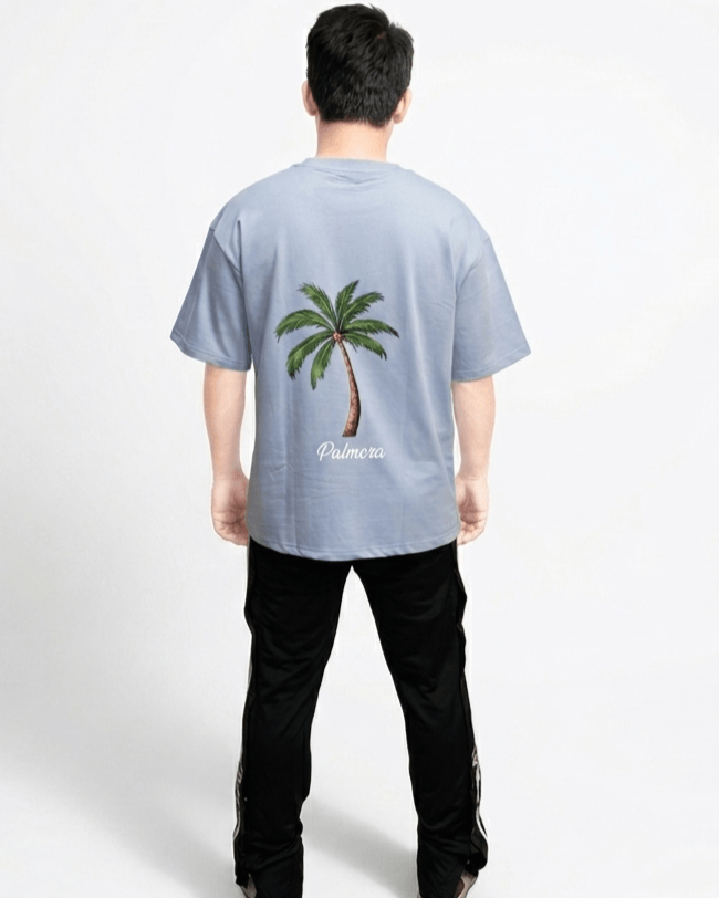 Sky Blue Oversized Graphic T-Shirt | Premium Cotton White Print Streetwear Tee