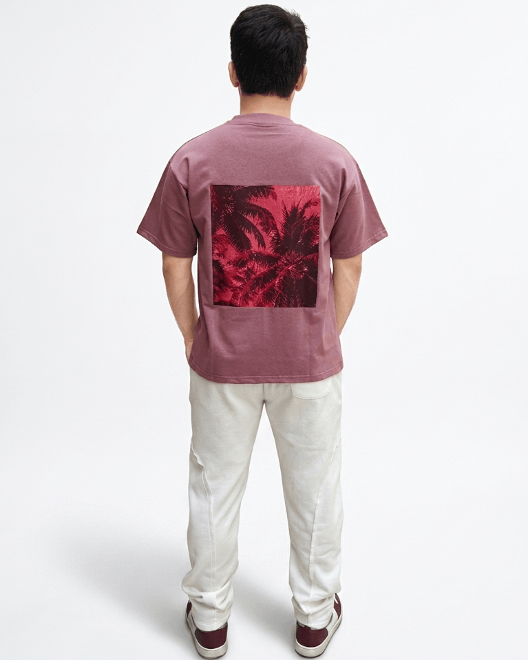 Palm Pink Oversized Flower Print T-Shirt | Premium Cotton Graphic Streetwear Tee