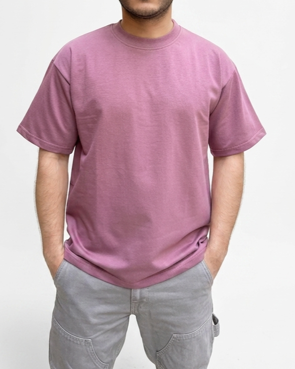 Plum Pink Oversized Minimal Plain T-Shirt | Premium Cotton Unisex Essential Tee - Image 3