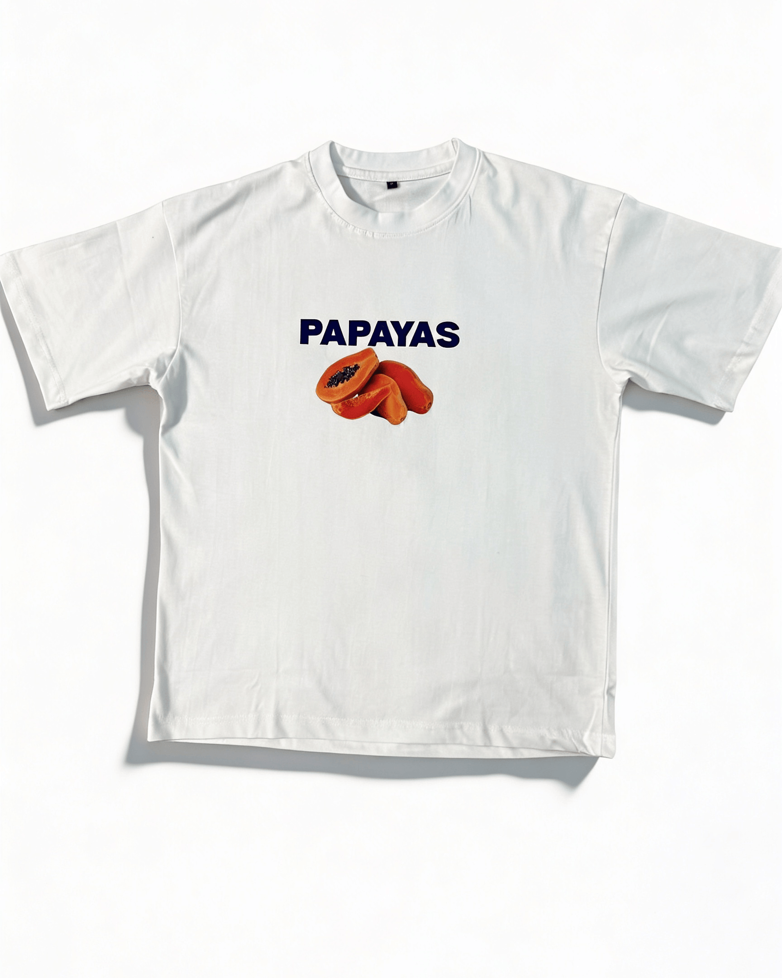 White unisex oversized blue and orange graphic T-shirt product shot
