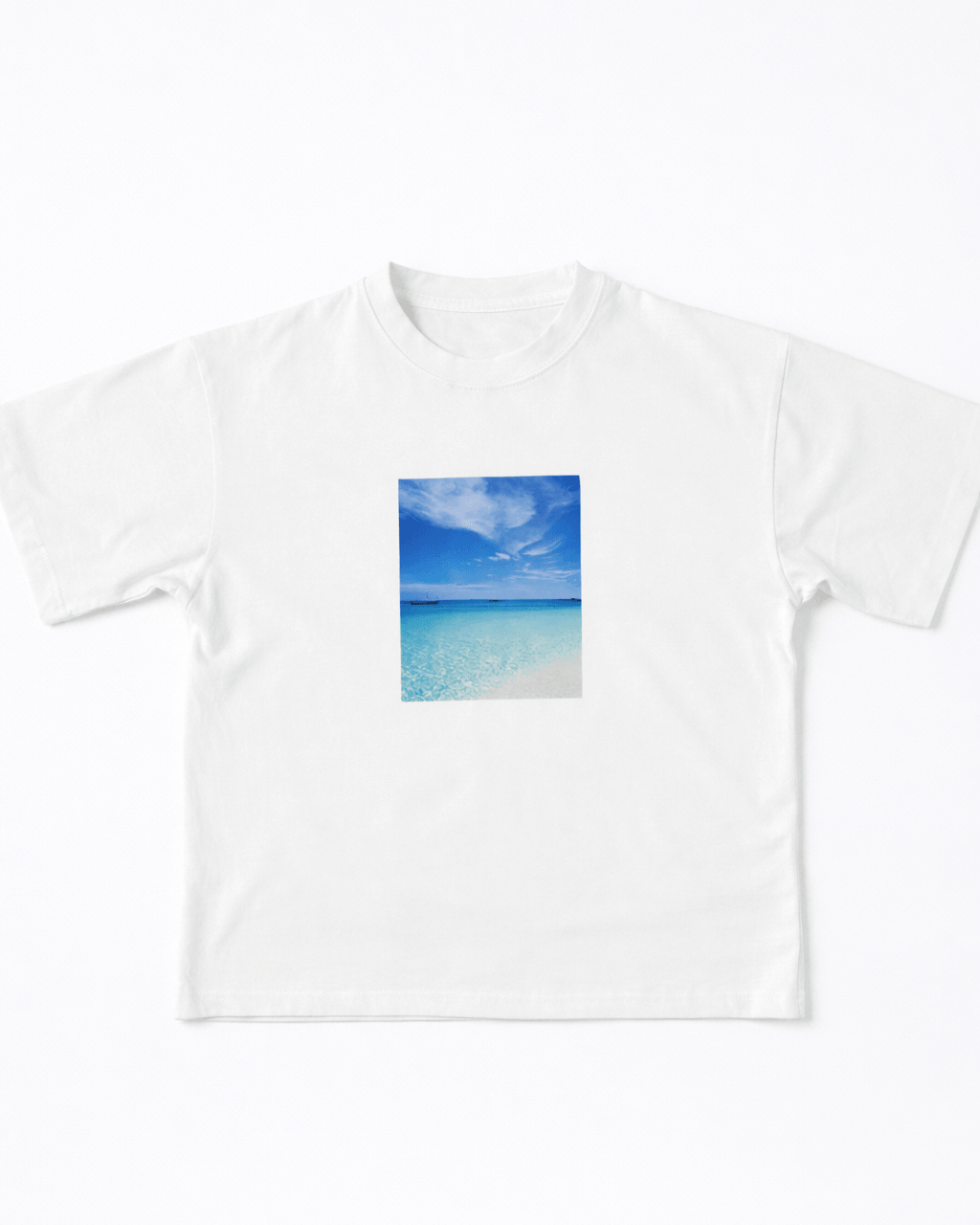White oversized blue print graphic T-shirt product shot