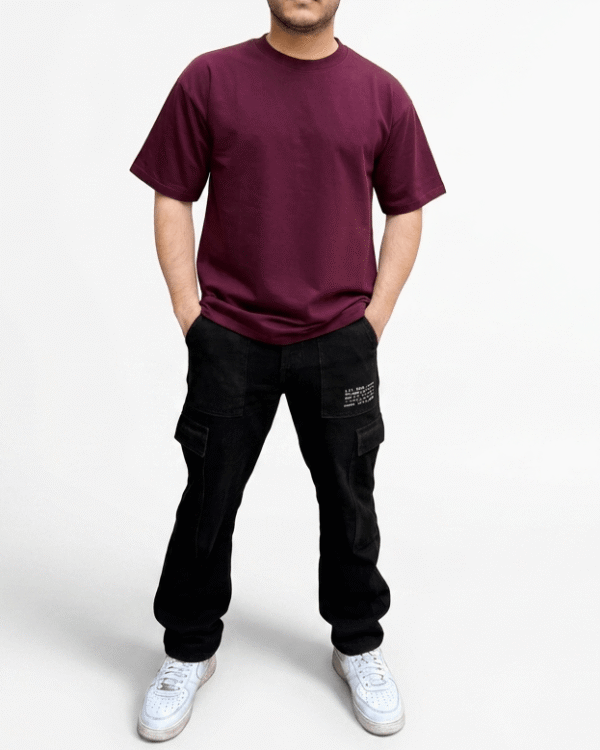Wine oversized minimal plain t-shirt rear view for men and women premium cotton essential tee