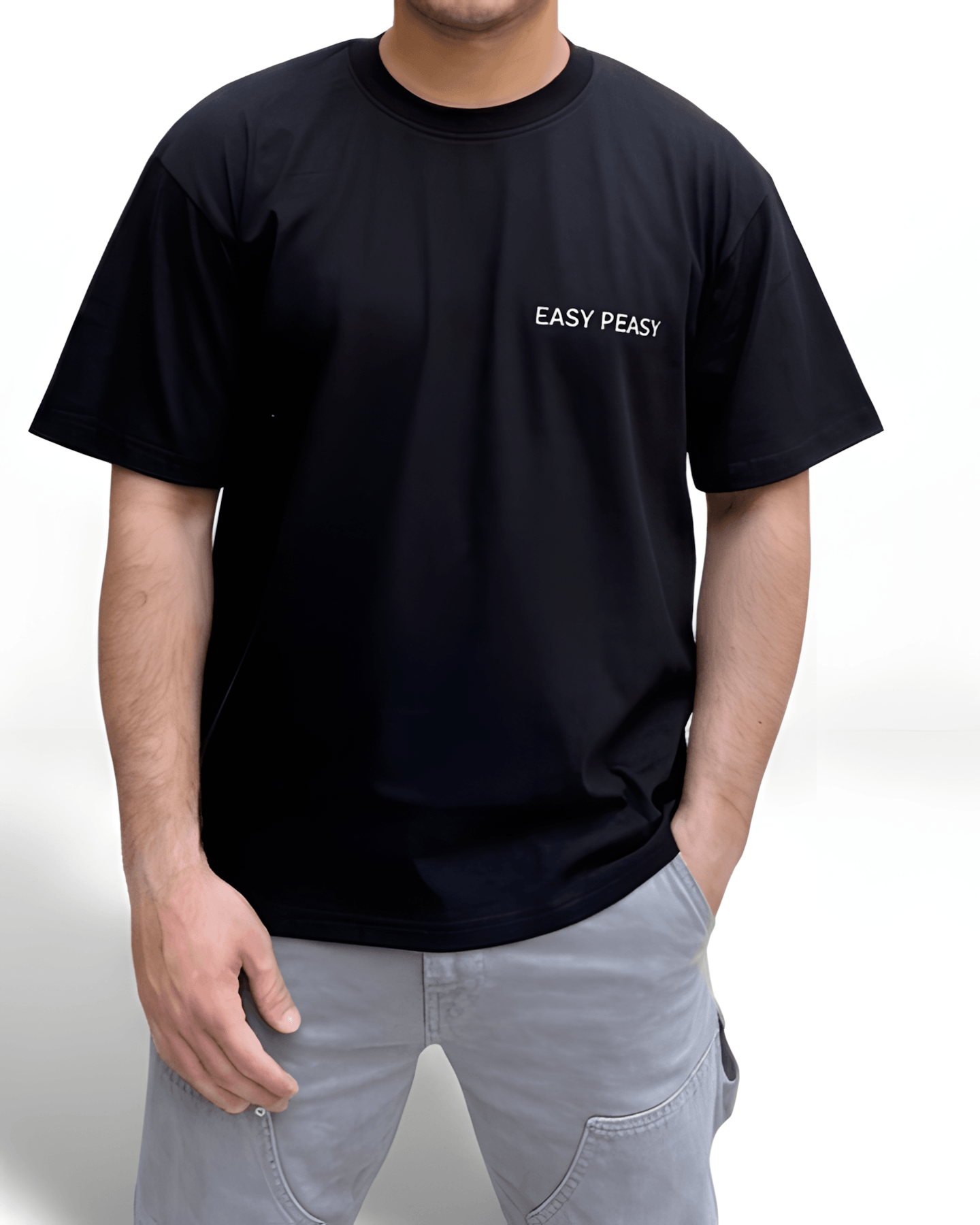 Black oversized Take It Easy graphic print t-shirt front view made with premium cotton fabric