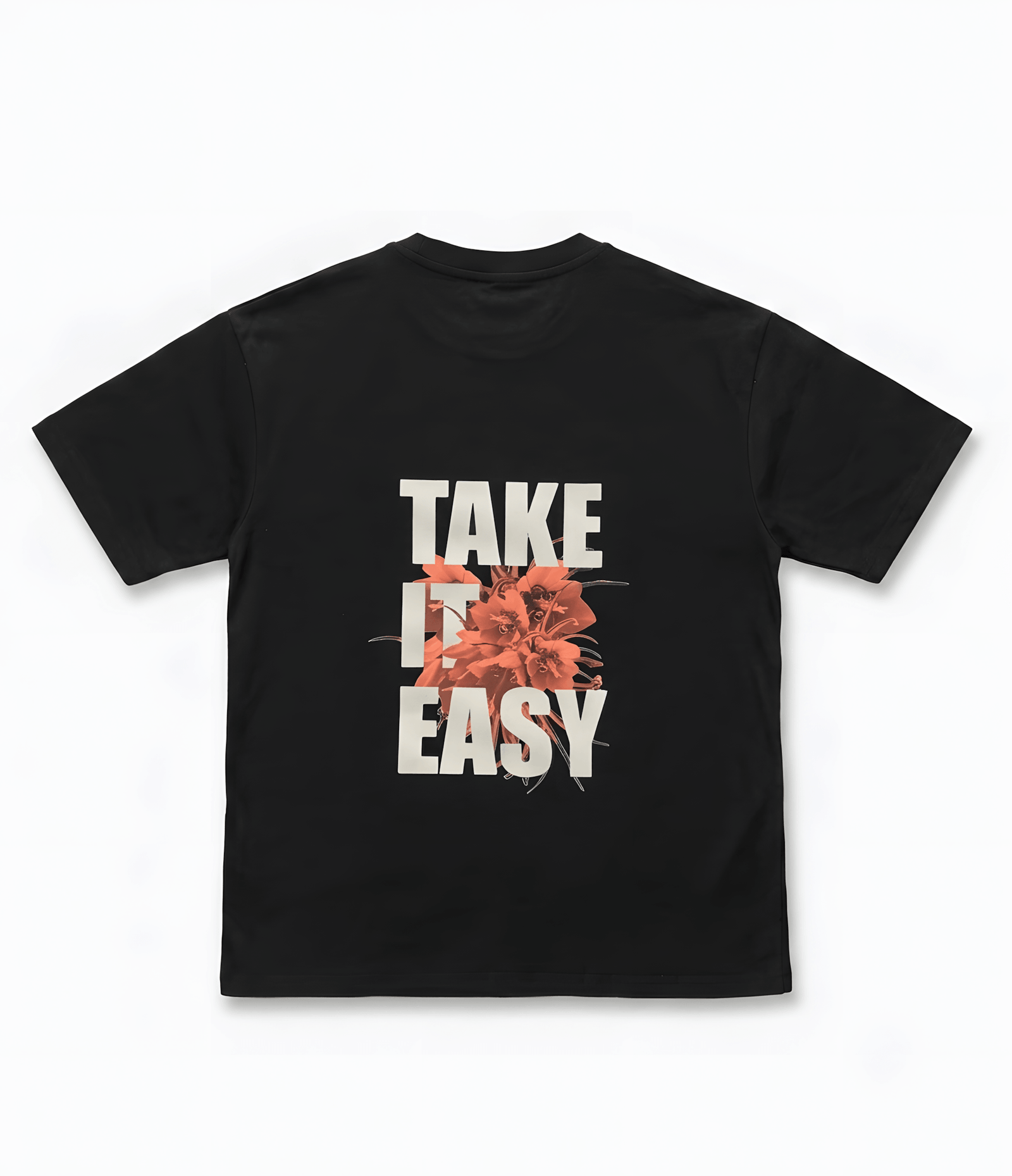 Black oversized Take It Easy print t-shirt product shot featuring relaxed oversized streetwear fit