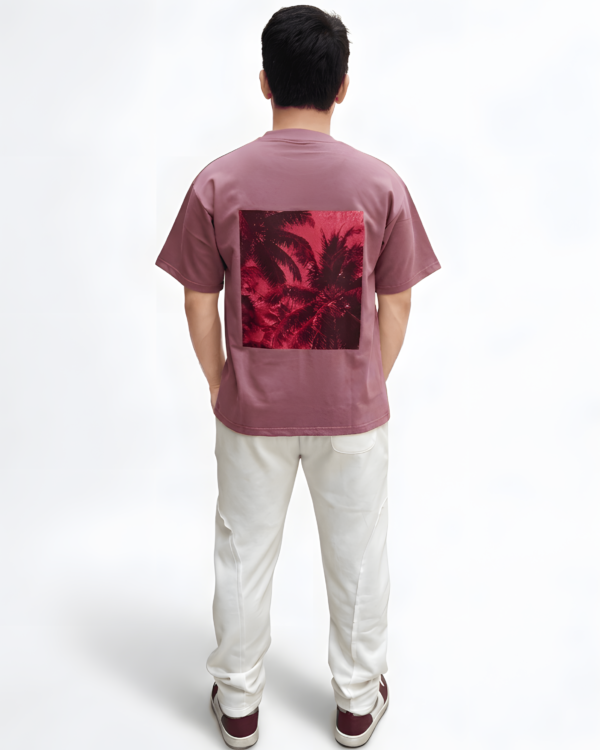 Palm pink oversized unisex t-shirt back view with flower graphic print streetwear design